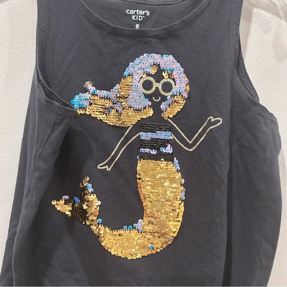 Carters Girls Black Mermaid Glitter Tie Front Tank Top Flip Sequins Shirt XS